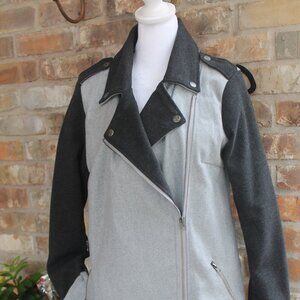 Miss London Women's Jacket Med Two Tones Gray Silver Buttons Wool Blend